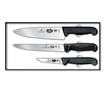Victorinox 5.1053.3-X3 3-Piece Chef Set, Black Fibrox Handles, 8" Chef, 8" Slicer, 4" Parer - Set