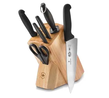 Victorinox 5.1193.7-X2 7‑Piece Block Set, Hardwood Handle, Black Fibrox, Kitchen Knife Block