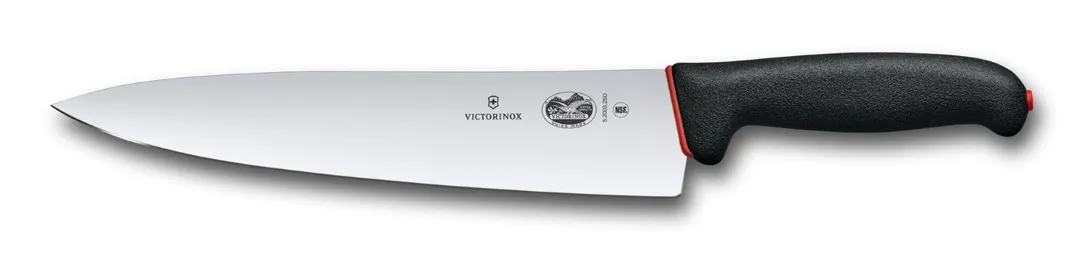 Victorinox 5.2003.25D Chef Knife 10" Dual‑Grip Blade, Black/Red Non‑Slip Soft Handle, NSF, 10‑11" Length