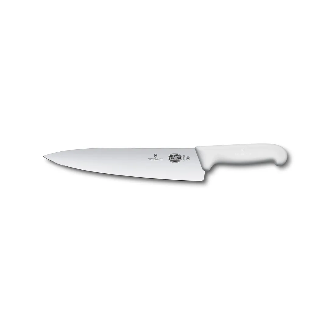 Victorinox 5.2007.25B Chef Knife – 10" Blade, White Plastic Handle, Steel Blade, 10-11" Length