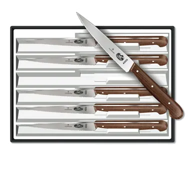 Victorinox 5.2030.12-X4 Steak Knife Set, 6‑Piece, 4" Stamped Wood Handle Blades - Set