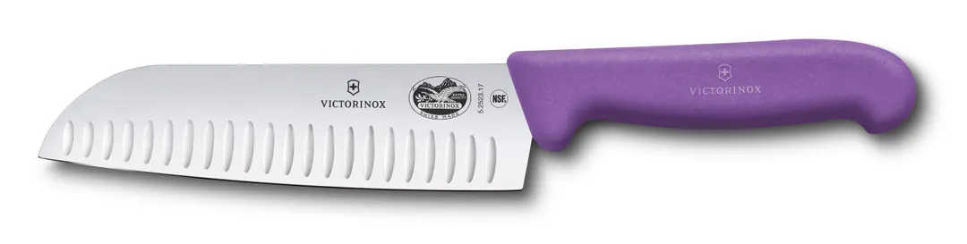 Victorinox 5.2525.17 Santoku Knife, 7" Purple Fibrox Handle, Granton Edge, Stamped