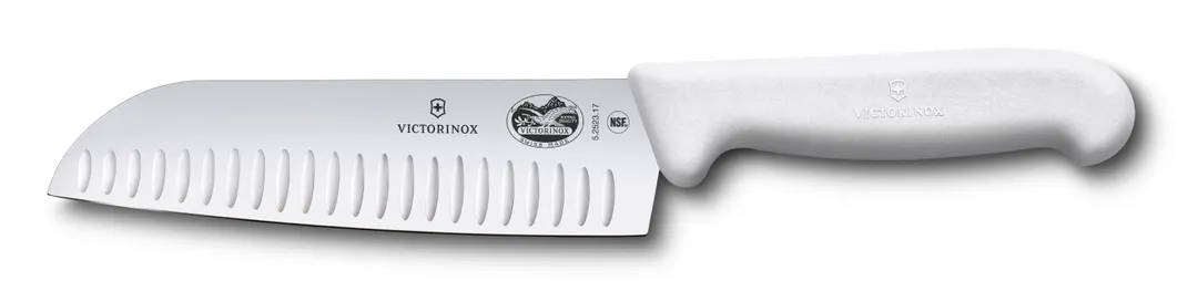 Victorinox 5.2527.17 Santoku Knife, 7" Blade, 1½" Handle, White Fibrox Pro Stamped, Granton Edge