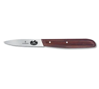 Victorinox 5.303 Paring Knife - Spear Point, 3.25" High‑Carbon Steel, Wood Handle, Wavy Edge, Sheath