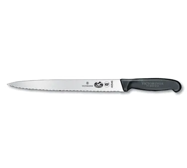 Victorinox 5.4433.25 10" Semi‑Flex Slicer Knife, Pointed, Wavy, 1‑1/8", Black Fibrox Handle, NSF