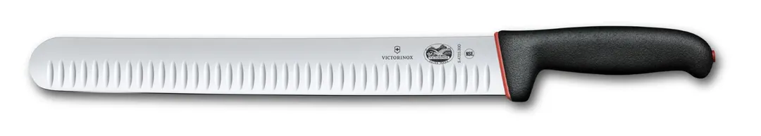 Victorinox 5.4723.30D Slicer Knife - 12" Granton Edge, Black/Red Dual Grip Non-Slip, NSF