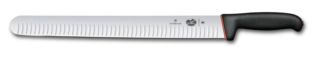 Victorinox 5.4723.36D Slicer Knife - 14" Granton Edge, Black/Red Grip Non-Slip Handle, NSF