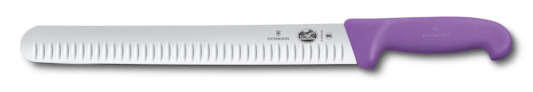 Victorinox 5.4725.30 Slicer Knife – 12" Blade, 1-1/4" Purple Fibrox Handle, Granton Edge, NSF