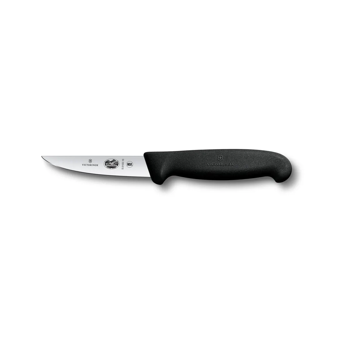 Victorinox 5.5103.10B Rabbit Boning Knife, 4" Stamped Stainless Steel Blade, Black Fibrox Handle