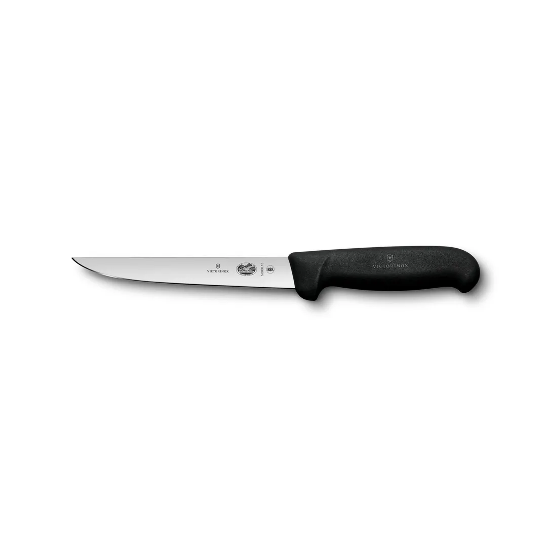 Victorinox 5.6003.15B Boning Knife, 6" Straight Blade, Black Plastic Handle, Stamped Stainless Steel