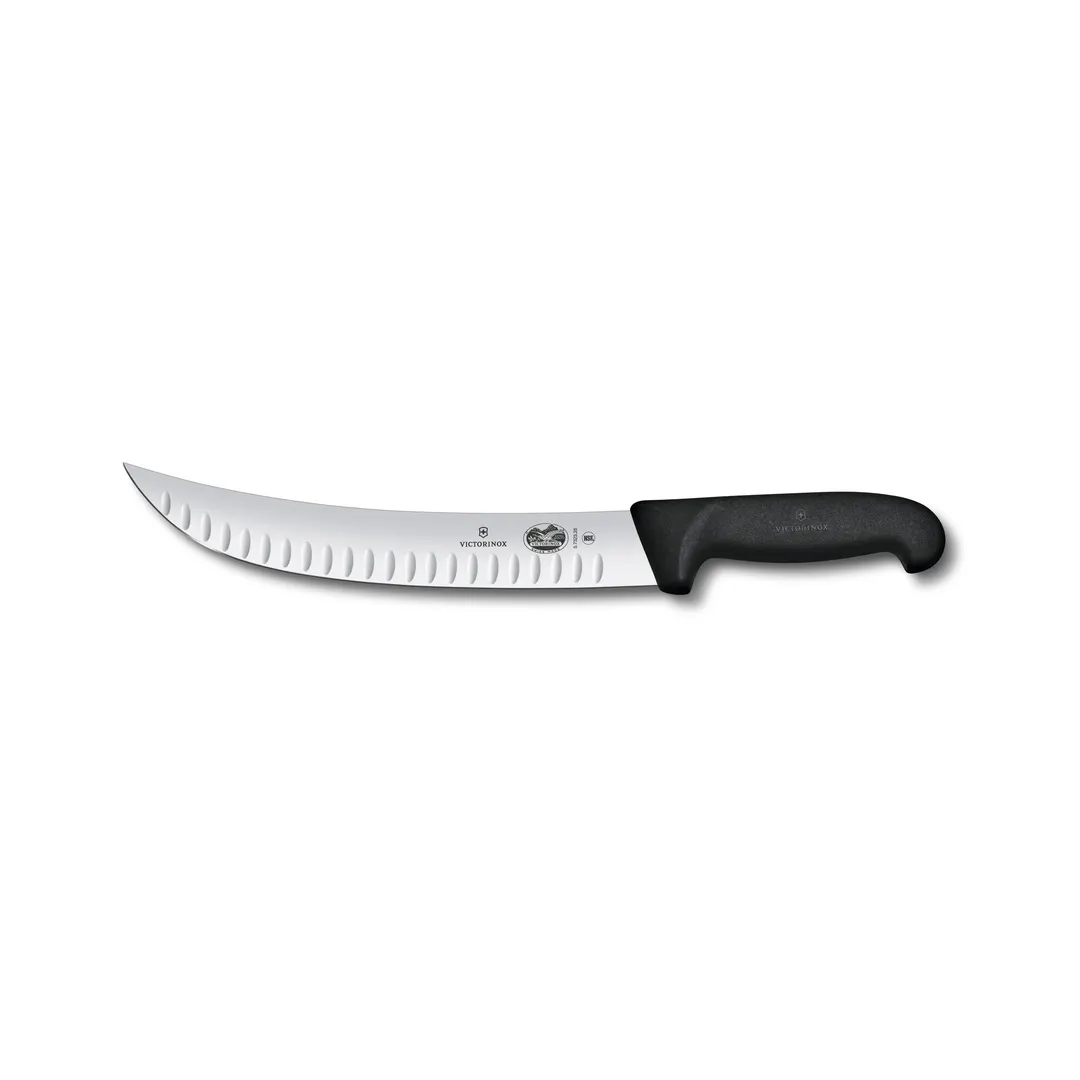 Victorinox 5.7323.25B Cimeter Knife, 10" Granton Blade, Stamped Wood Handle, Black Fibrox