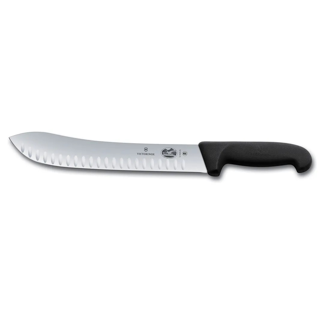 Victorinox 5.7423.25B Butcher Knife – 10" Stamped Straight Granton Blade, Black Fibrox Handle