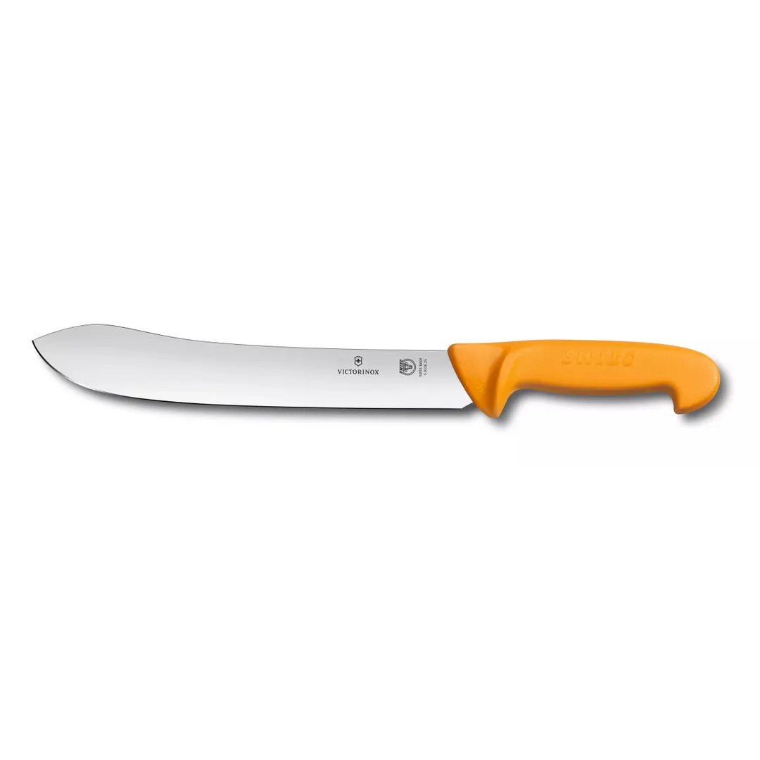 Victorinox 5.8436.25 Swibo Butcher's Knife, 10" Straight Blade, Stamped, Orange Plastic Handle