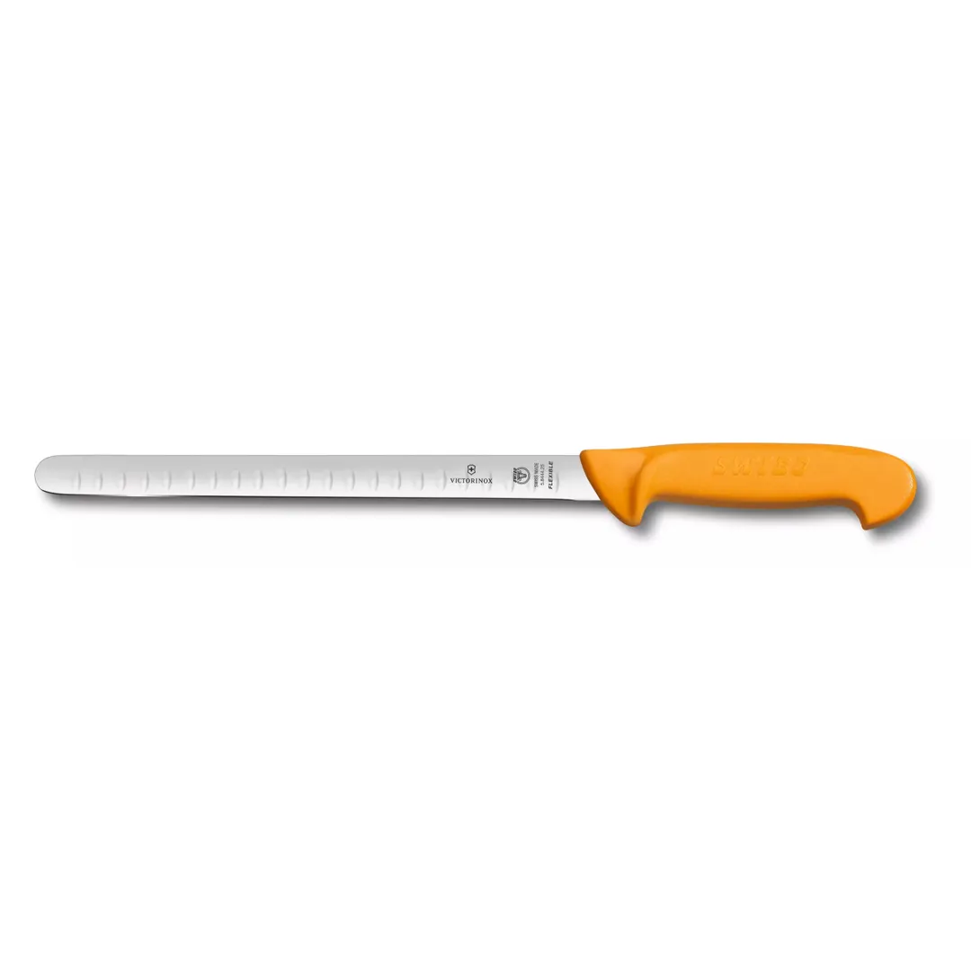 Victorinox 5.8444.25 Swibo Salmon Knife, 10" Blade Fluted Edge, Stamped Orange Plastic/Poly Handle