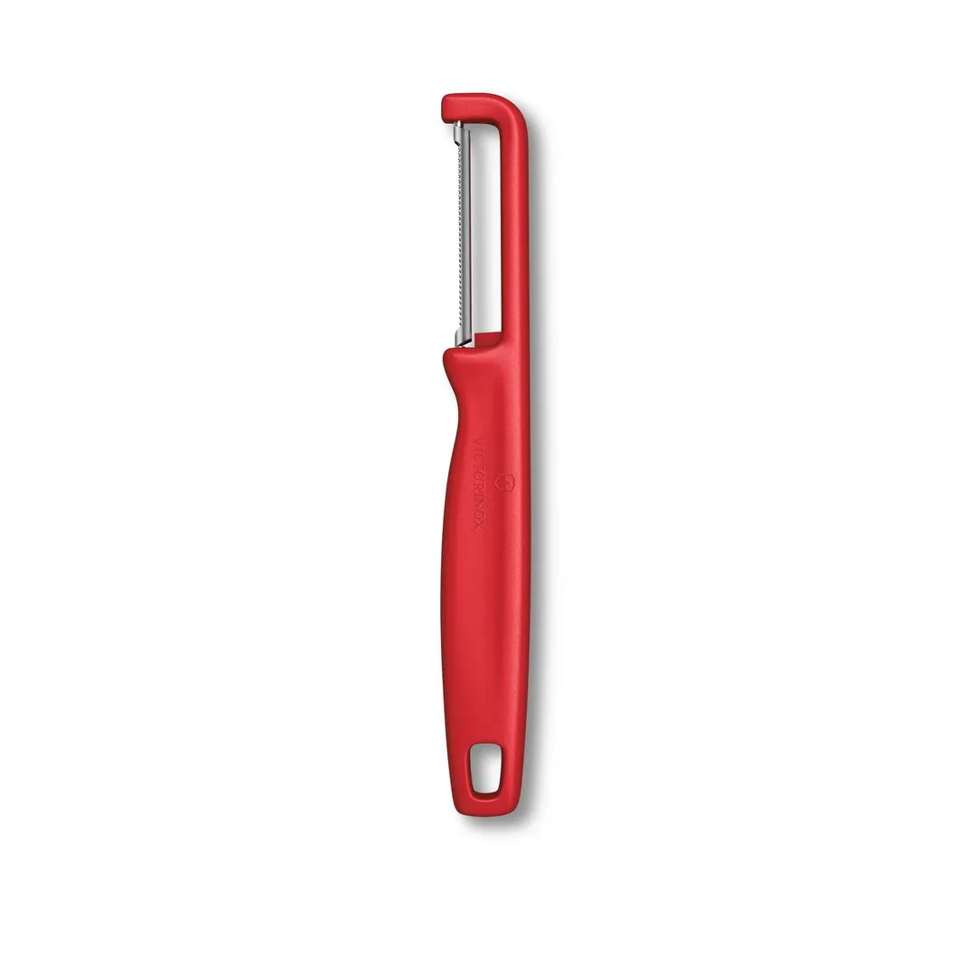 Victorinox 6.0943.1 Iota Double‑Edge Serrated Vegetable Peeler, 7" Stainless Steel Blade, Red