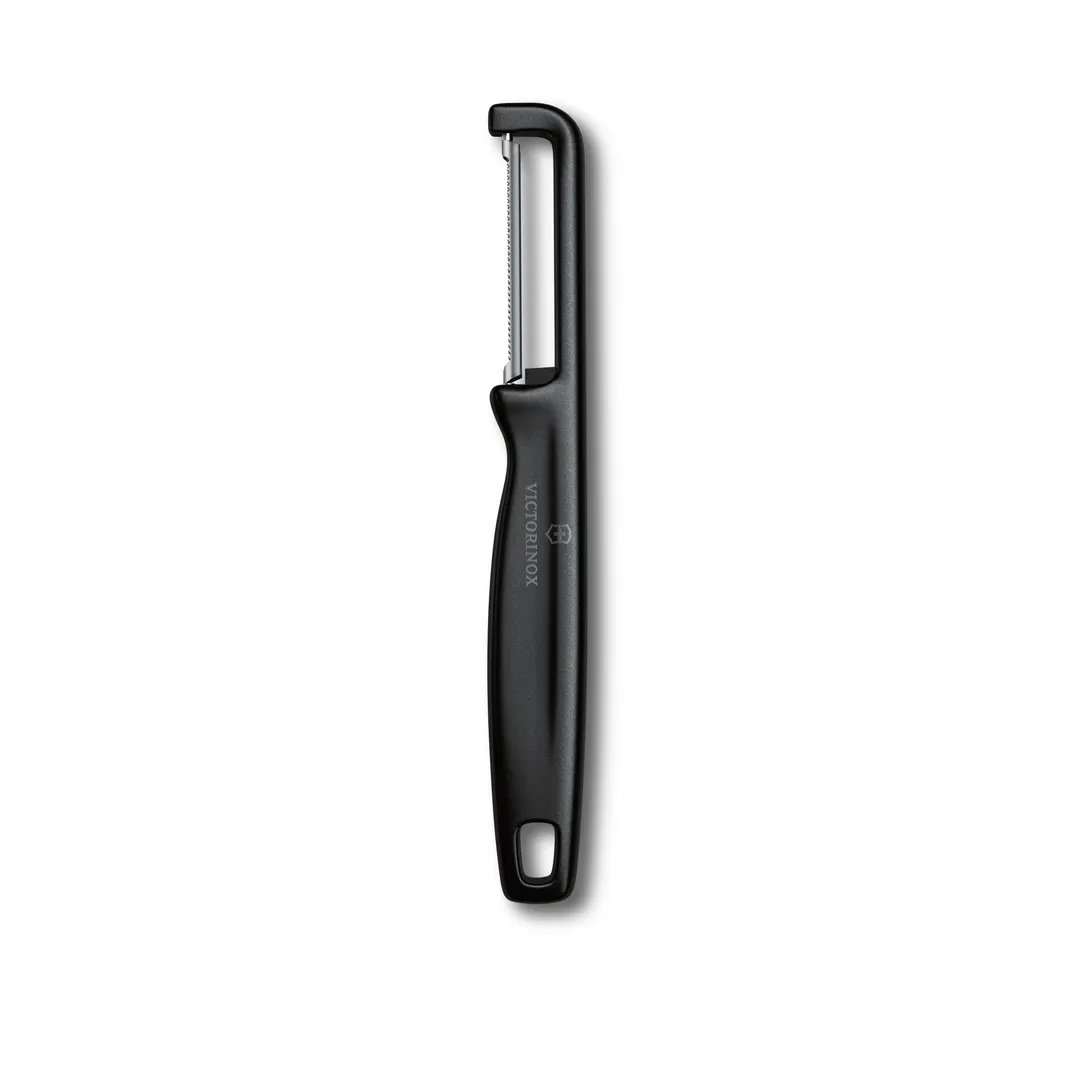 Victorinox 6.0943.3 Iota Vegetable Peeler, 7" Length, Stainless Steel Serrated Blade, Black