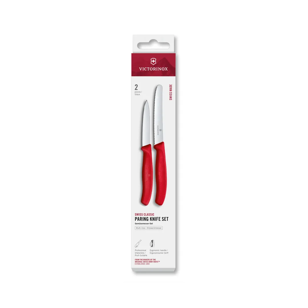 Victorinox 6.7111.2C1 2-Piece Paring Set, 3¼" Straight & 4½" Utility Blades, Red - 1/Bag