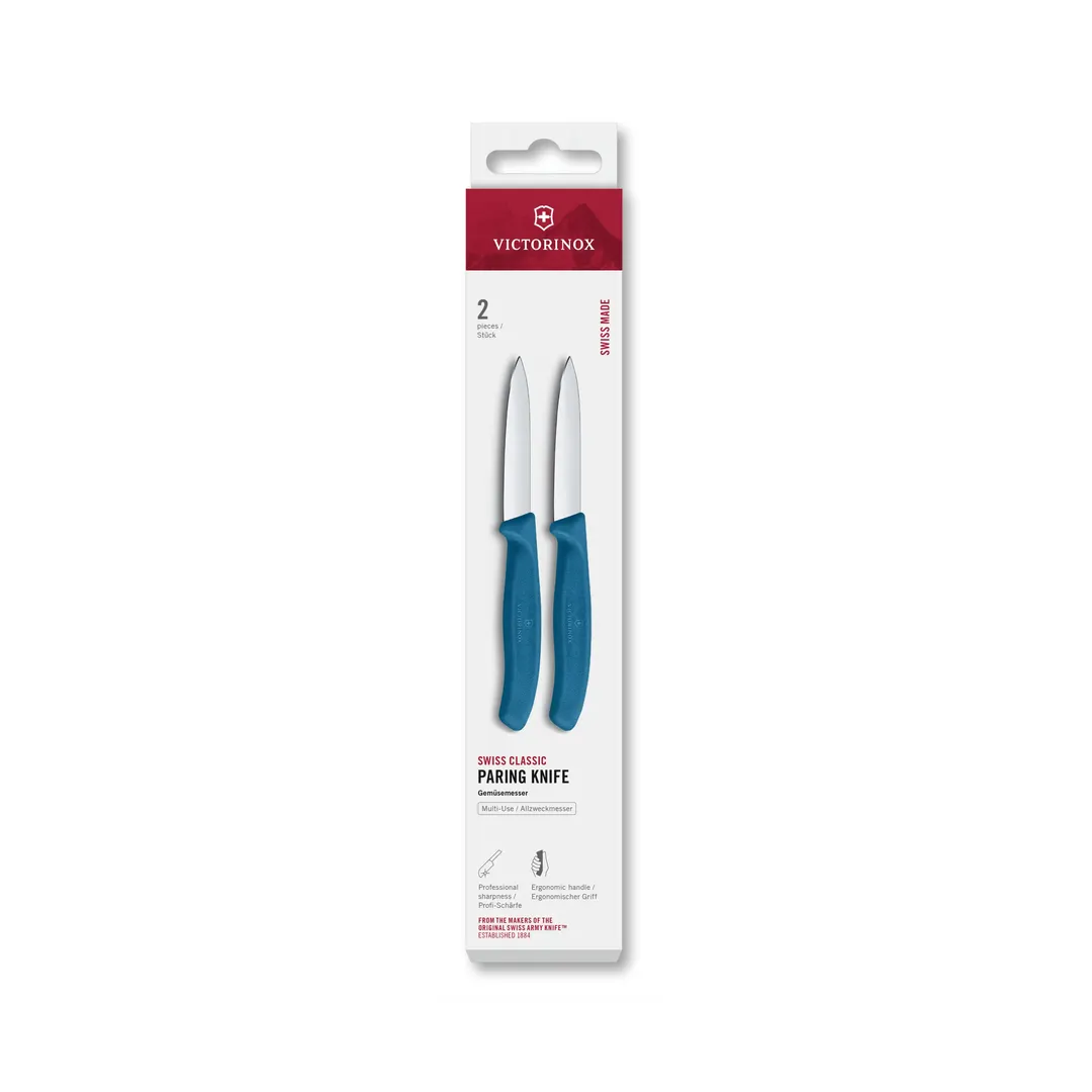 Victorinox 6.7602.2C1 Paring Knife, 2‑Pack 3‑1/4" Blade, Blue Handle, Stainless Steel - 1 Pair