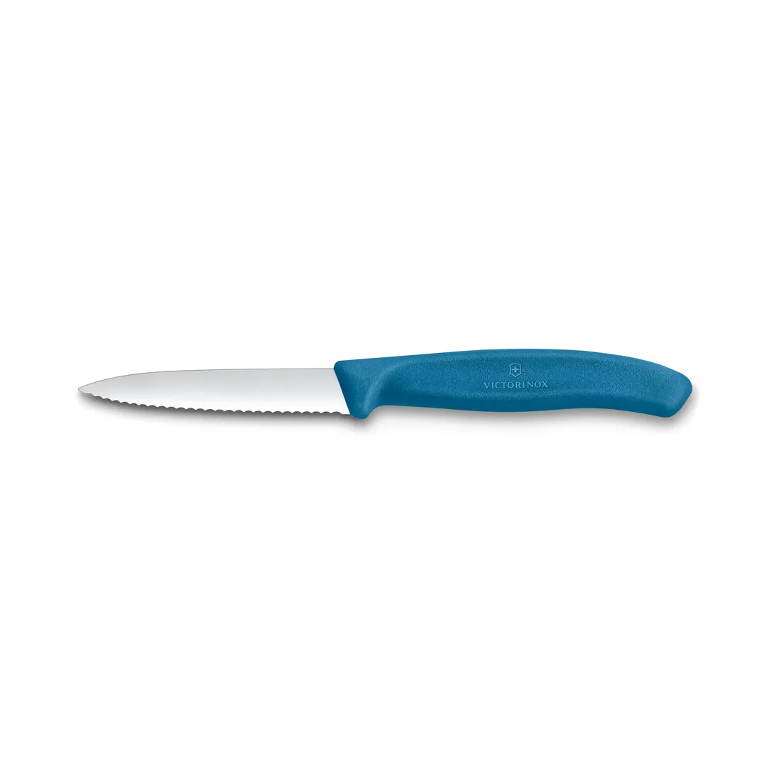 Victorinox 6.7632.C1 Paring Knife – 3¼" Serrated Spear Point Blade, Blue Handle, 3" Stainless Steel