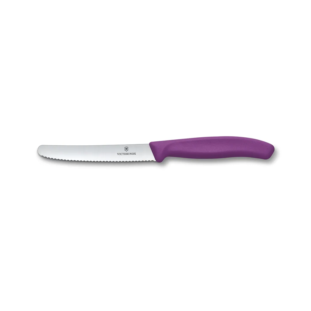 Victorinox 6.7835.C1 Utility Knife - 4.5" Serrated Blade, 3"-4" Size, Purple Handle, Stainless Blade