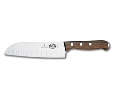 Victorinox 6.8520.17 Santoku Knife, 7" Stamped Blade, Granton Edge, Wood Handle - Cutlery