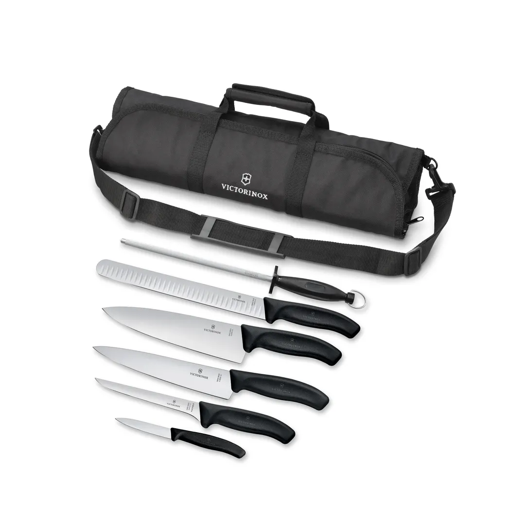 Victorinox 7.4012.7-X1 Swiss Classic 7-Piece BBQ Knife Set, Black Steel Blades, Roll Bag - 1/Bag