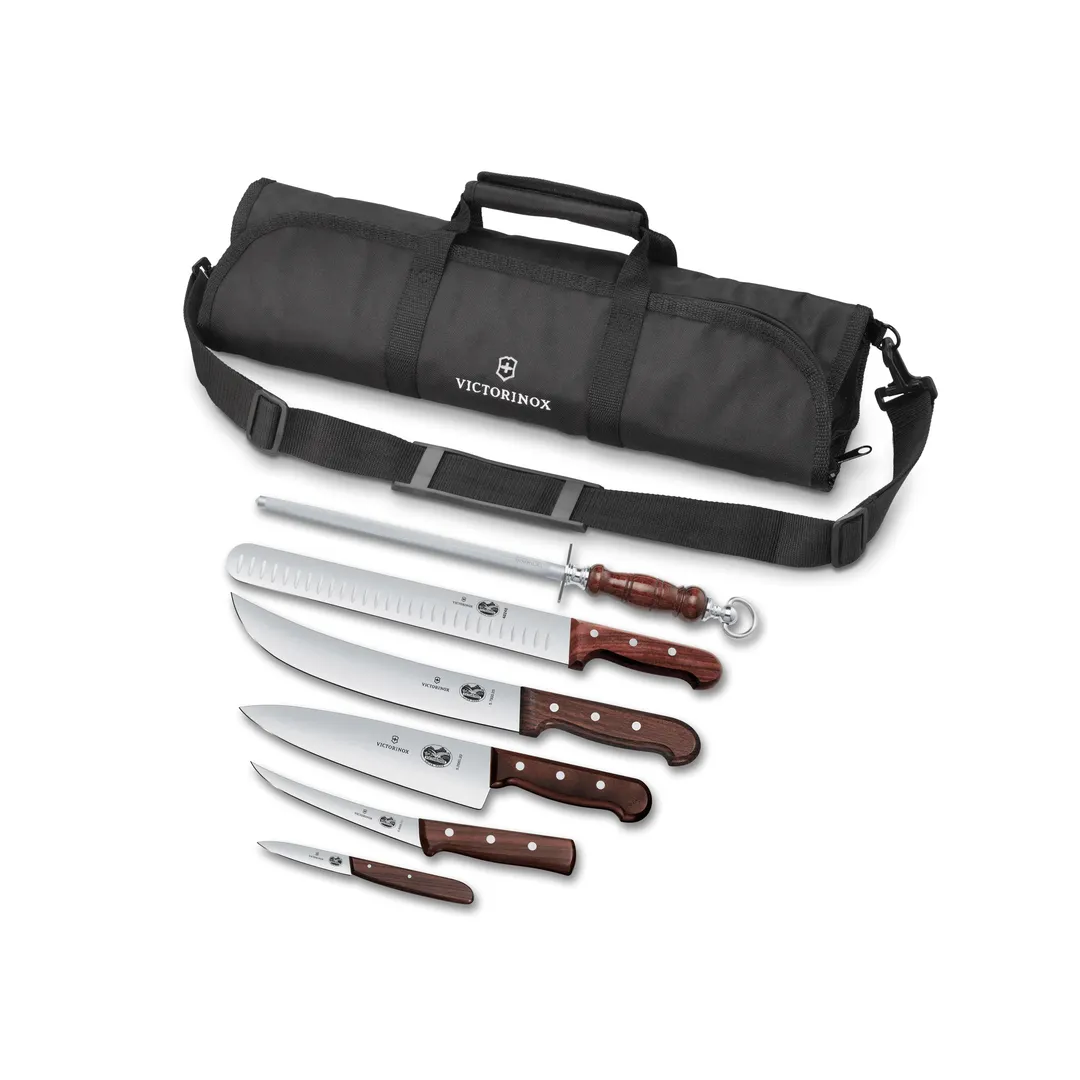 Victorinox 7.4012.7-X2 Wood 7-Piece BBQ Knife Set, 7 Pieces, Roll Bag - 1/Bag