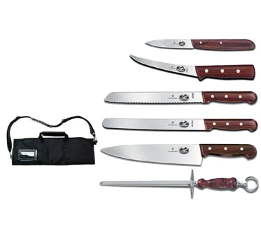 Victorinox 7.4012-X7 7-Piece Knife Set, Cutlery Roll with Rosewood Handles, Canvas Roll Bag - 1/Bag