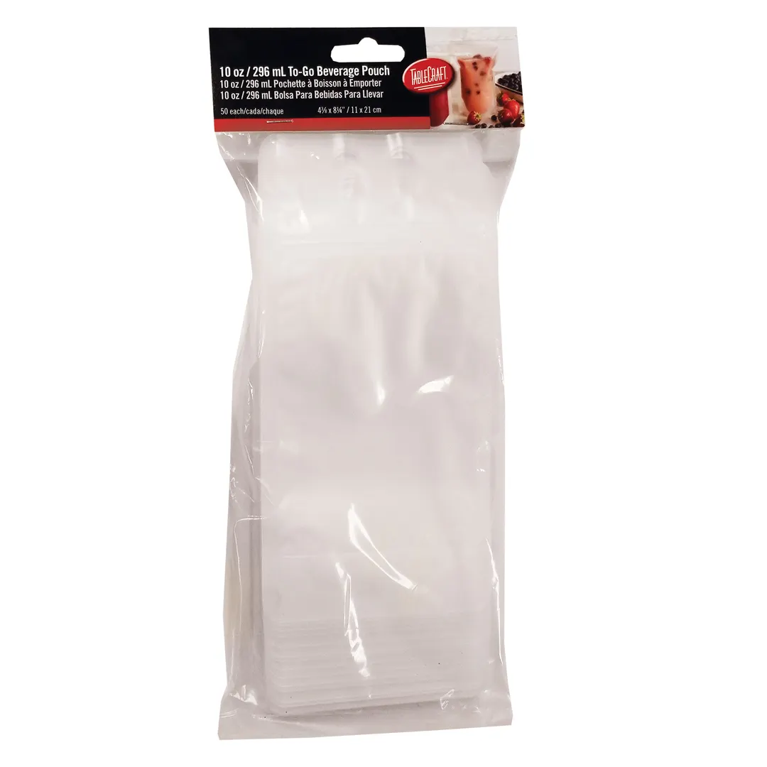 TableCraft Products 10883 - To‑Go Beverage Pouch, 10 oz Polyethylene, Clear, 50/Bag