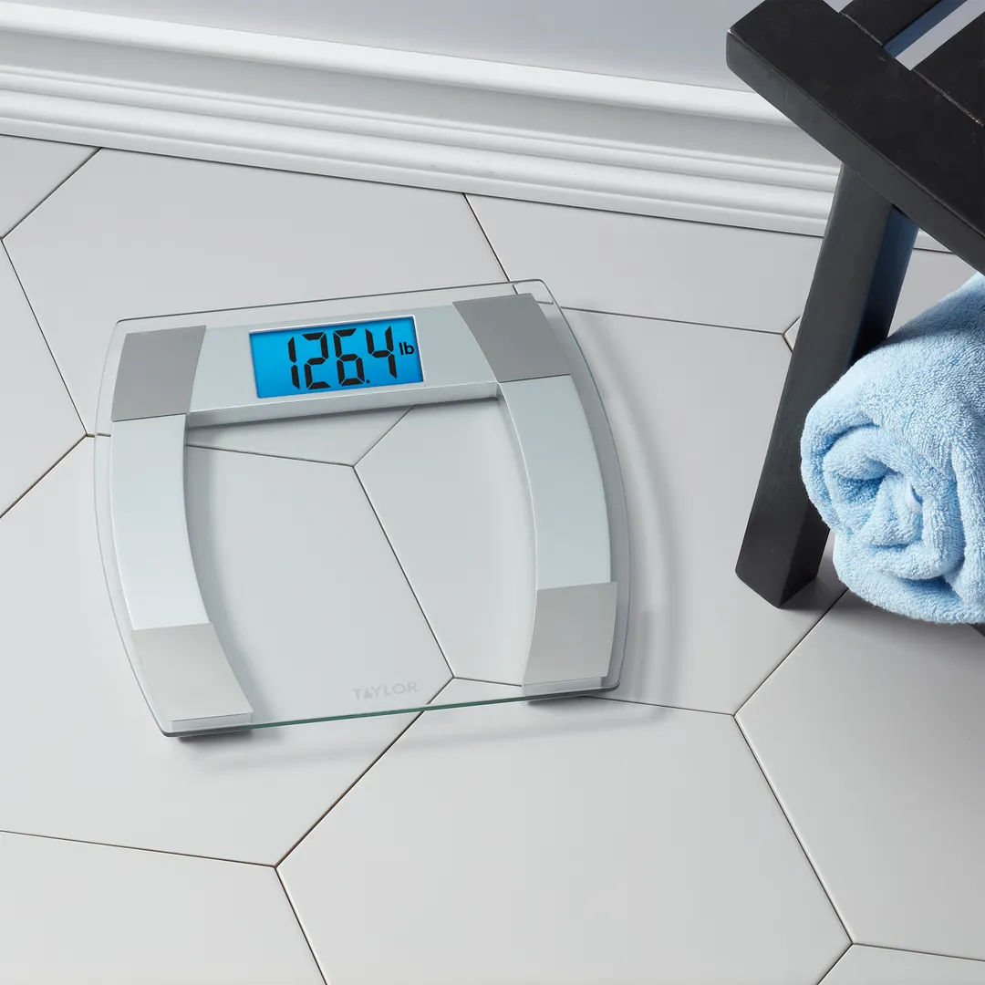 Taylor Precision 5283423 Digital Scale, 500 lb, Blue Back-Light LCD, Clear Glass Platform