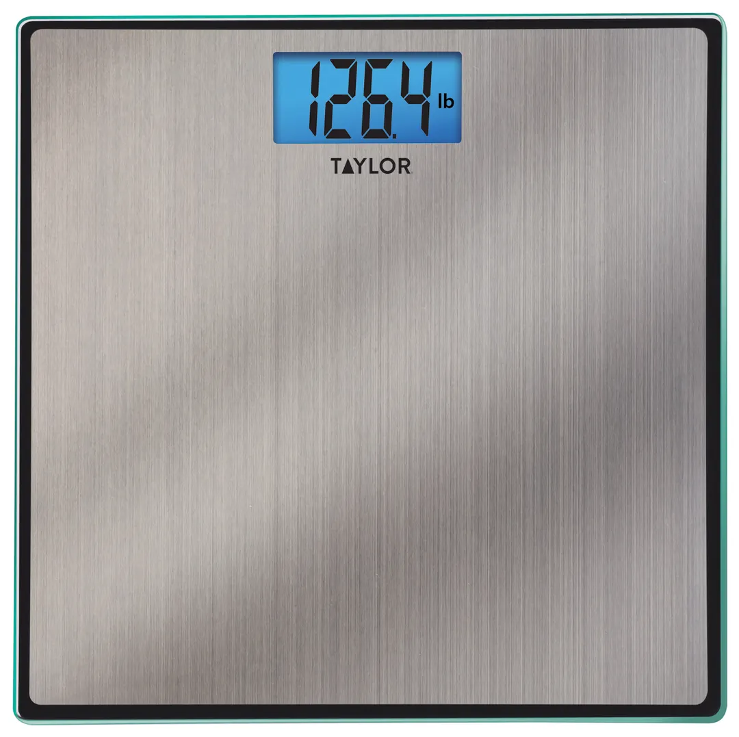 Taylor Precision 74074102 Bathroom Scale – 400 lb, Blue Blacklight, Steel Platform, 2 Li Batteries