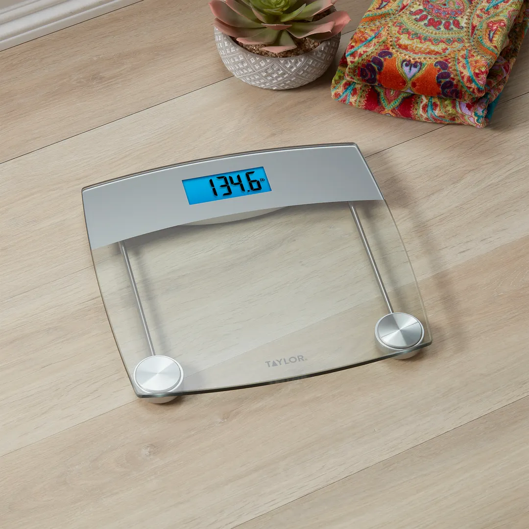 Taylor Precision 75244192 Digital Bath Scale 440 Lb, 3-1/2"×1-1/2" Backlit, Glass, 3 AAA Batteries