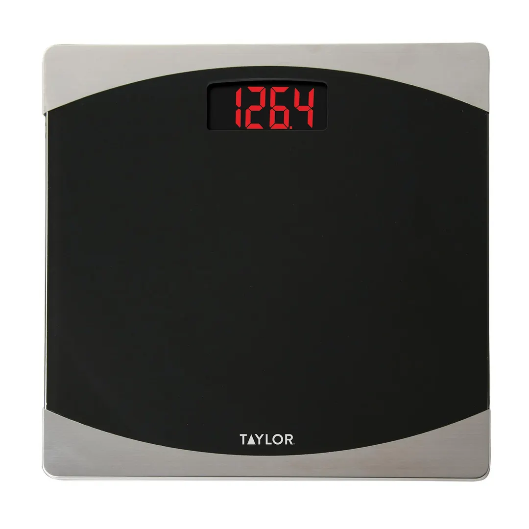 Taylor Precision 75624072 Bathroom Scale – 400 lb, Black Glass Platform, Reversed Red LCD Digits