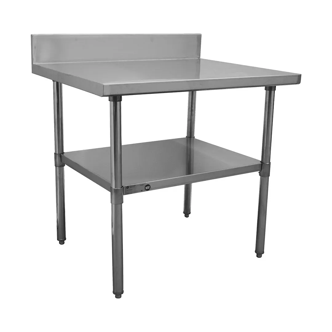 Serv-Ware T3036CWP-16BS 36" Open Base Work Table with Undershelf, 5" Backsplash / 16 Gauge Top