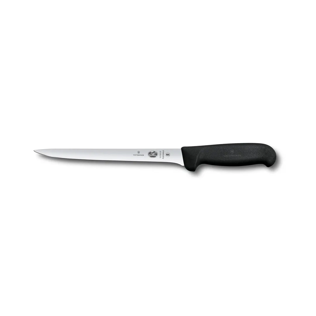 Victorinox 5.3763.20B Fillet Knife – 8" Flexible Blade, Stamped Black Fibrox Handle, Fishing Knife