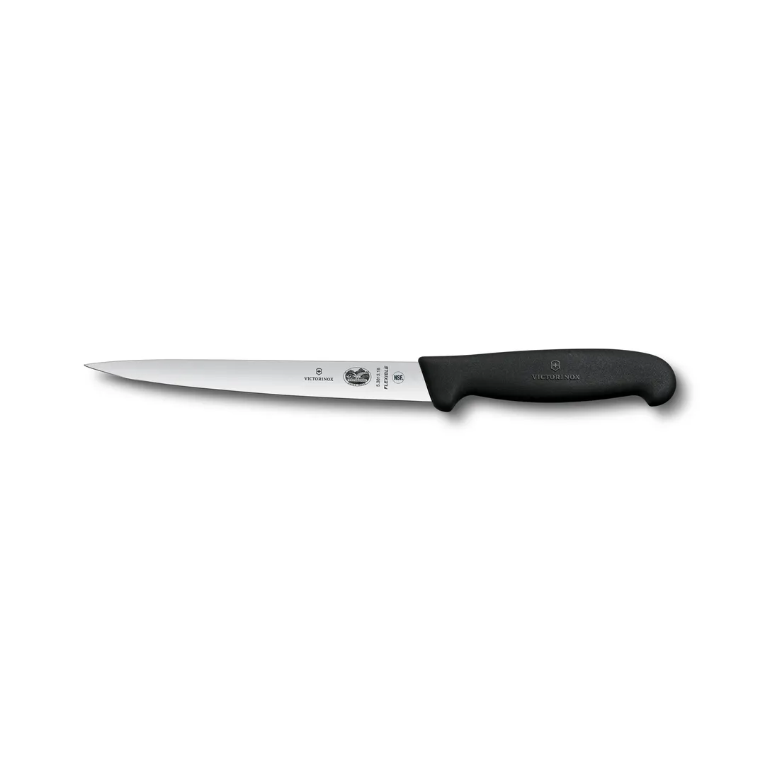 Victorinox 5.3813.18B Fillet Knife - 7" Straight Flexible Blade, Stamped Black Fibrox Plastic Handle