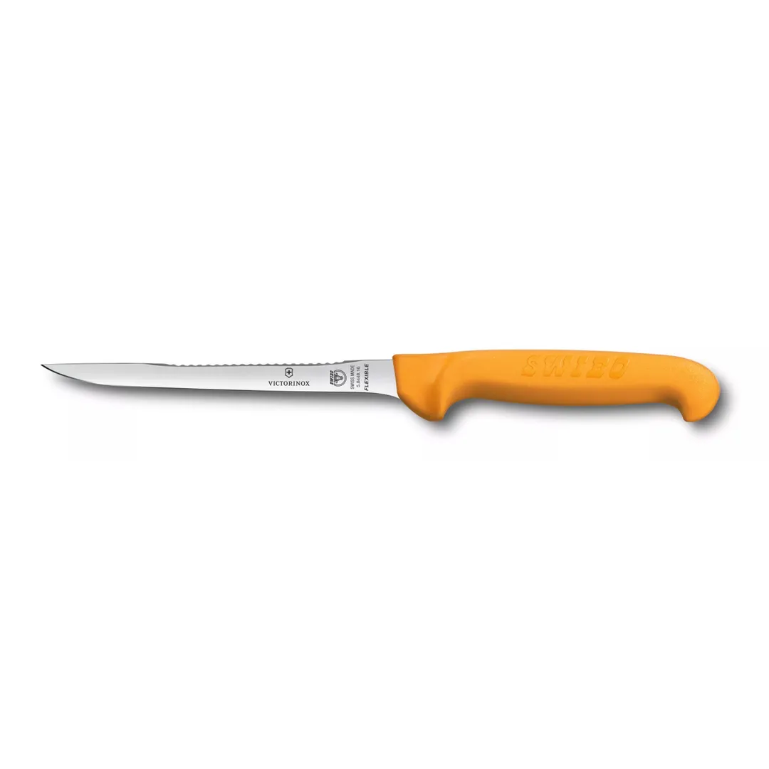 Victorinox 5.8448.16 Swibo Fish Filleting Knife, 6" Blade, Stamped Orange Plastic Handle