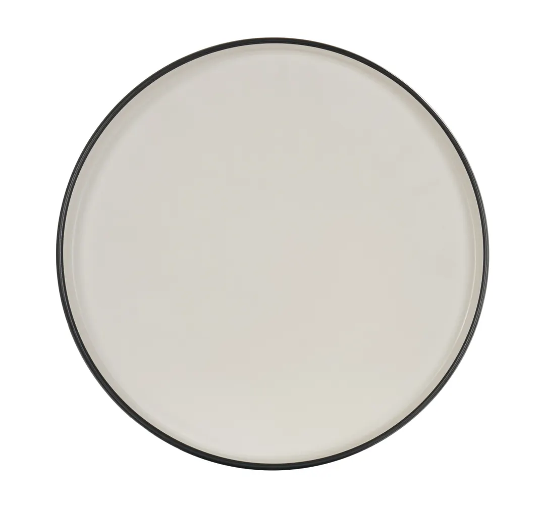 Cal-Mil 22017-12-13103 Hudson 12" Round Melamine Plate, Matte Black & Ivory Two-Tone, Raised Rim