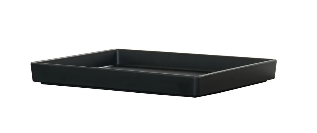 Cal-Mil 26110-1012-13 Tray, 13.25" x 10.5" x 1.5" H, Matte Black Melamine, Raised Rim Bakery Display