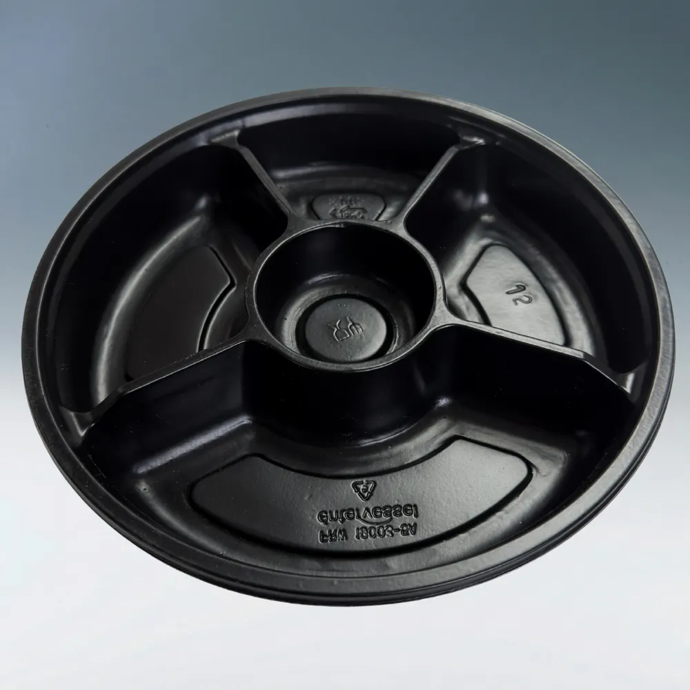 Invacus BLACK PP ROUND TRAY PRW-19003-5A - 5-Comp 7½" Dia Tray, Black, Mic/Freezer Safe EHS-1900