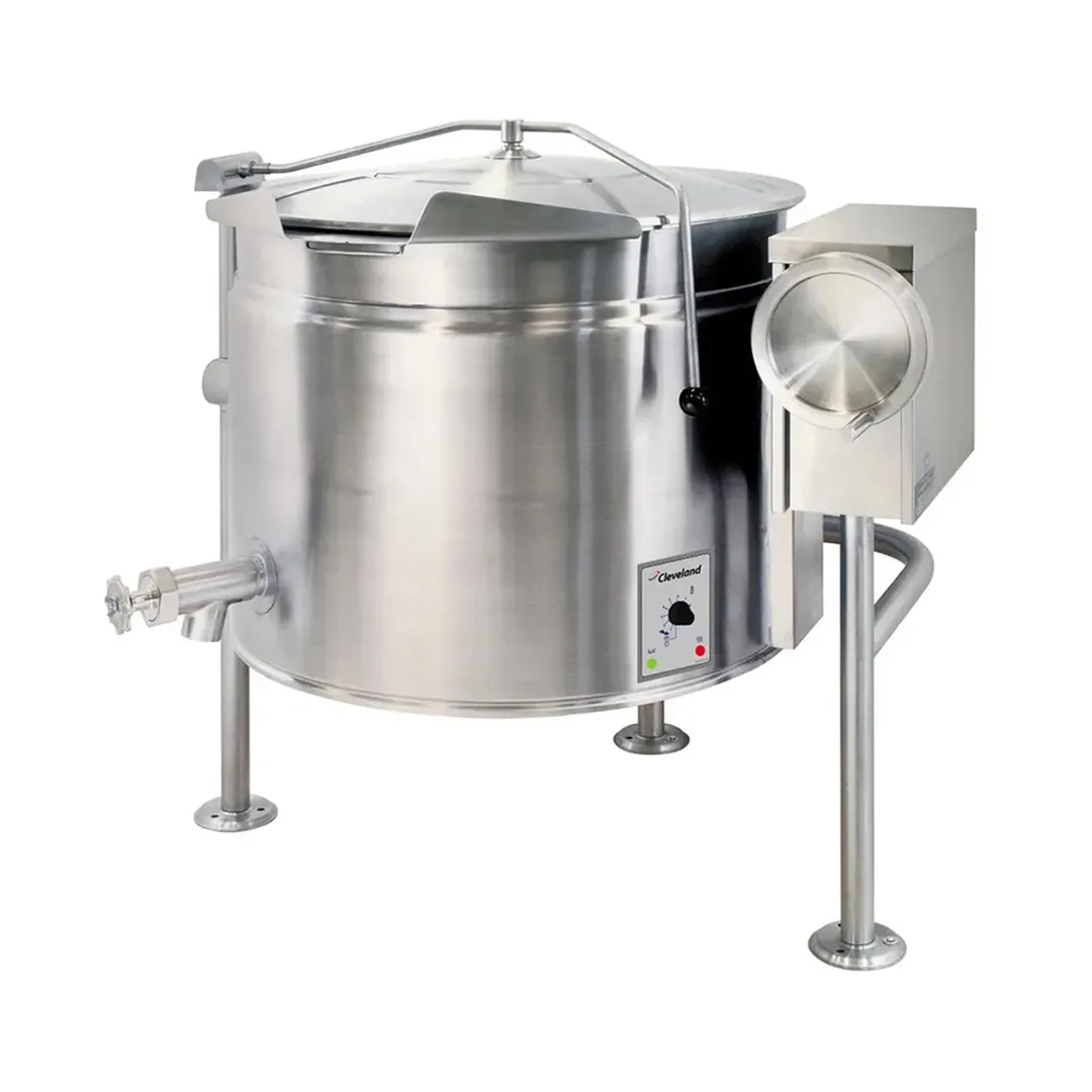 Cleveland KEL80T 80 Gallon Floor Tilting 2/3 Steam Jacketed Electric Kettle w/ Tri-Leg Base