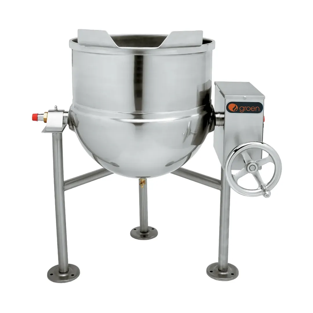 Groen DL-80 80 Gallon Floor Tilting 2/3 Steam Jacketed Direct Steam Kettle w/ Tri-Leg Base