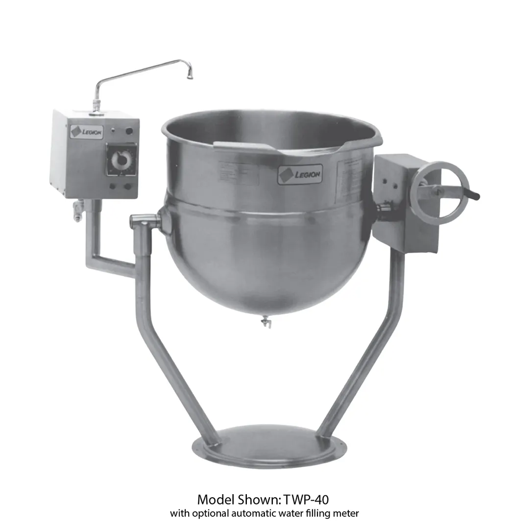 Legion TWP-50 50 Gallon Floor Tilting 2/3 Steam Jacketed Direct Steam Kettle w/ Pedestal Base