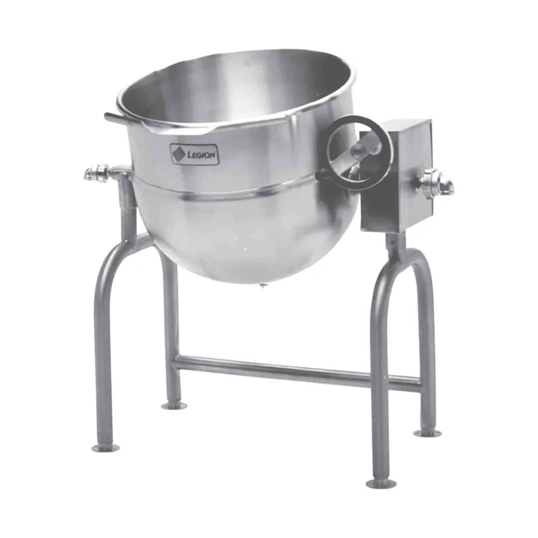 Legion TWU-30 30 Gallon Floor Tilting 2/3 Steam Jacketed Direct Steam Kettle w/ Quad-Leg Base