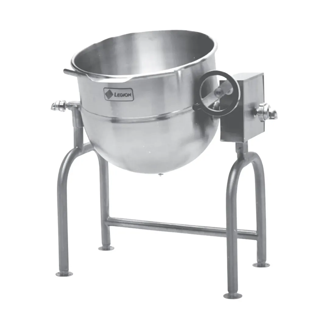 Legion TWU-40 40 Gallon Floor Tilting 2/3 Steam Jacketed Direct Steam Kettle w/ Quad-Leg Base