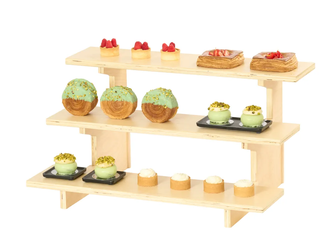 Cal-Mil 25230-93 Tiered Display Stand, 3-Tier Modular Wood, 29" x 18.5" x 15.25" H, Natural