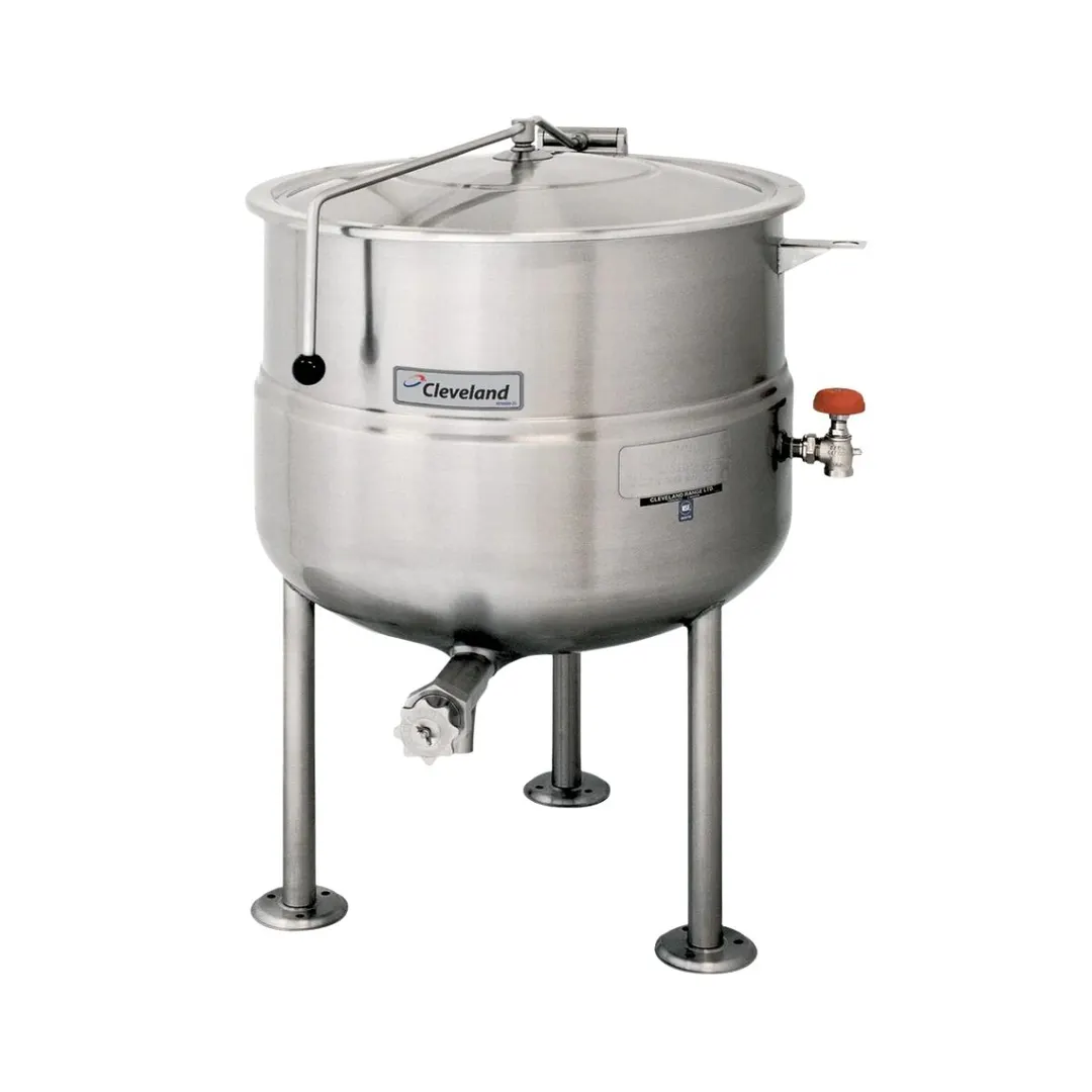 Cleveland KDL100 100 Gallon Floor Stationary 2/3 Steam Jacketed Direct Steam Kettle, Tri-Leg Base