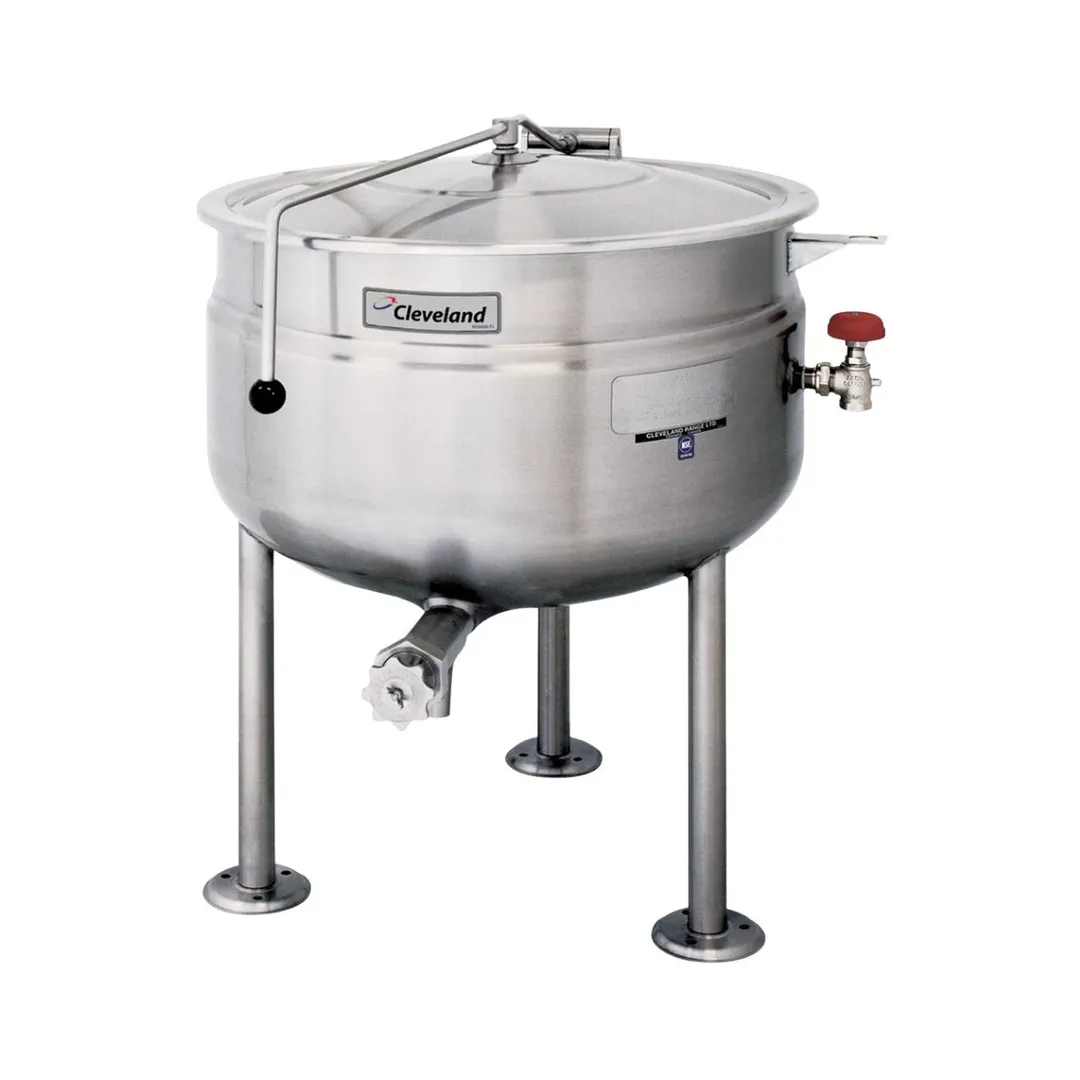 Cleveland KDL125F 125 Gallon Floor Stationary Full Steam Jacketed Direct Steam Kettle w/ Tri-Leg Base