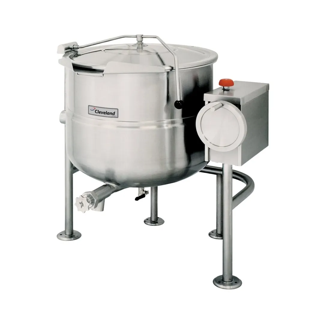 Cleveland KDL150T 150 Gallon Floor Tilting 2/3 Steam Jacketed Direct Steam Kettle w/ Quad-Leg Base