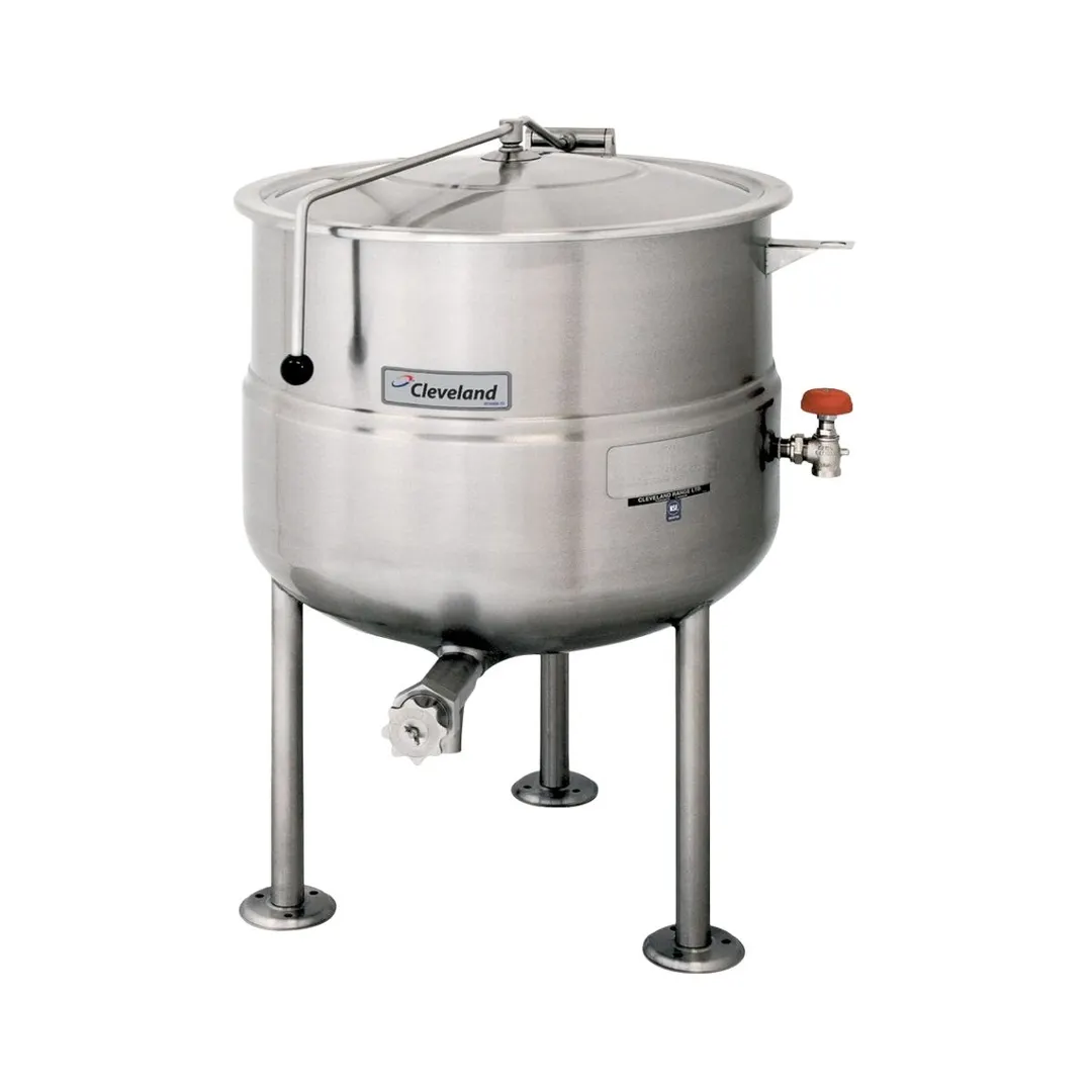 Cleveland KDL25 25 Gallon Floor Stationary 2/3 Steam Jacketed Direct Steam Kettle w/ Tri-Leg Base